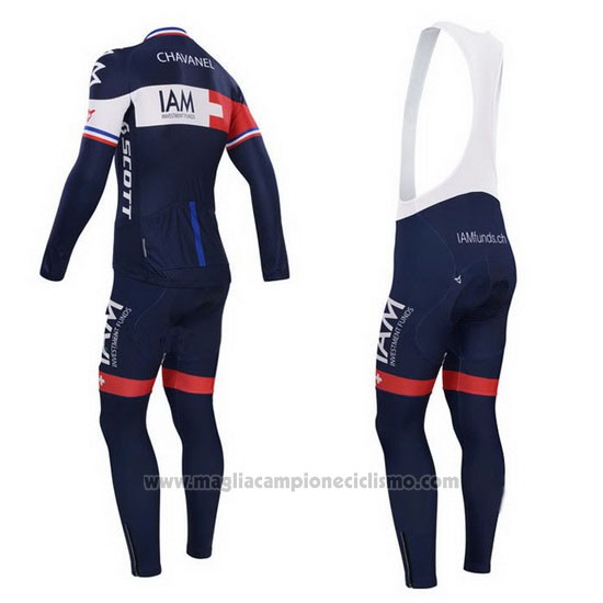 2015 Abbigliamento Ciclismo IAM Blu e Rosso Manica Lunga e Salopette